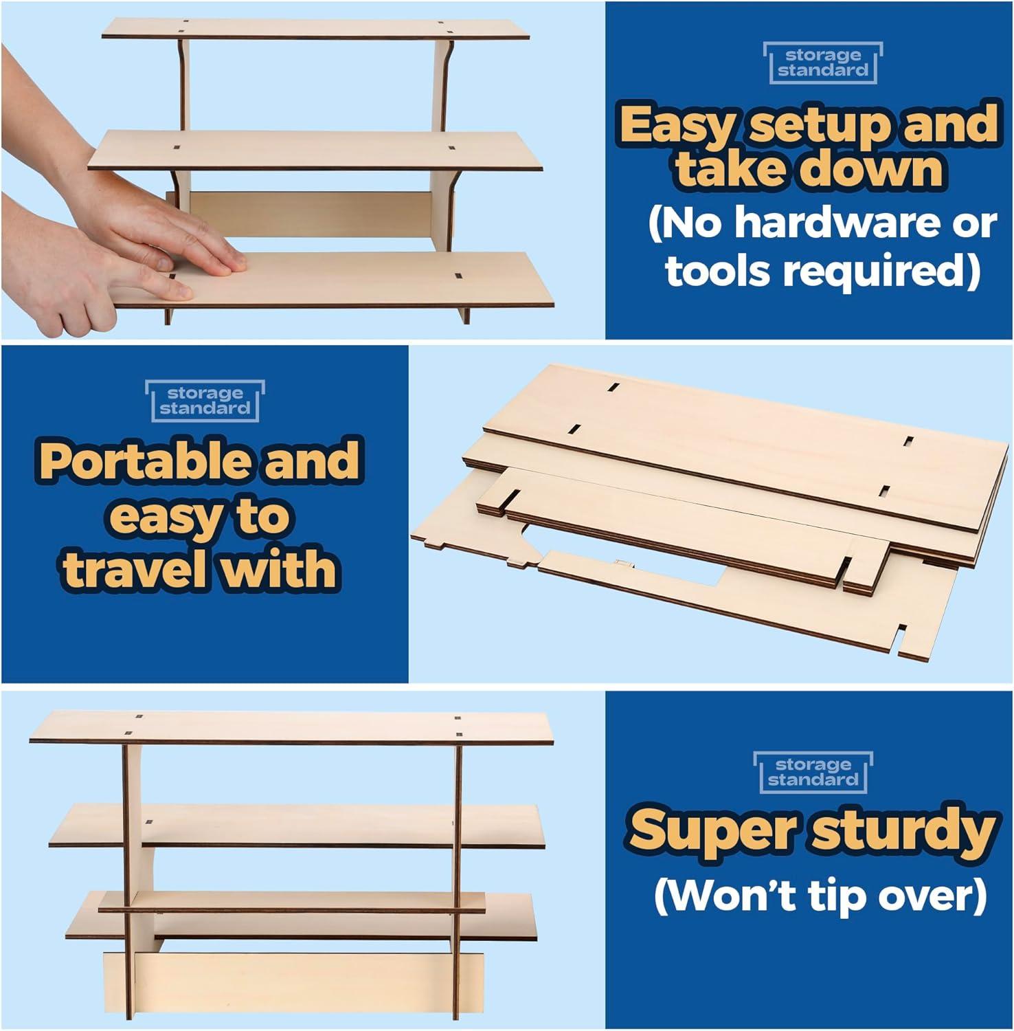 Storage Standard 3 Tier Shelf Wooden Display Stand Straight Display Shelf for Vendors 16 x 12 x 9 Inch