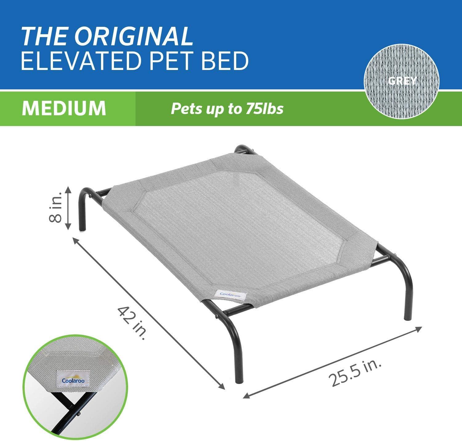 The Original Coolaroo Elevated Pet Dog Bed for Indoors & Outdoors, Medium, Gray