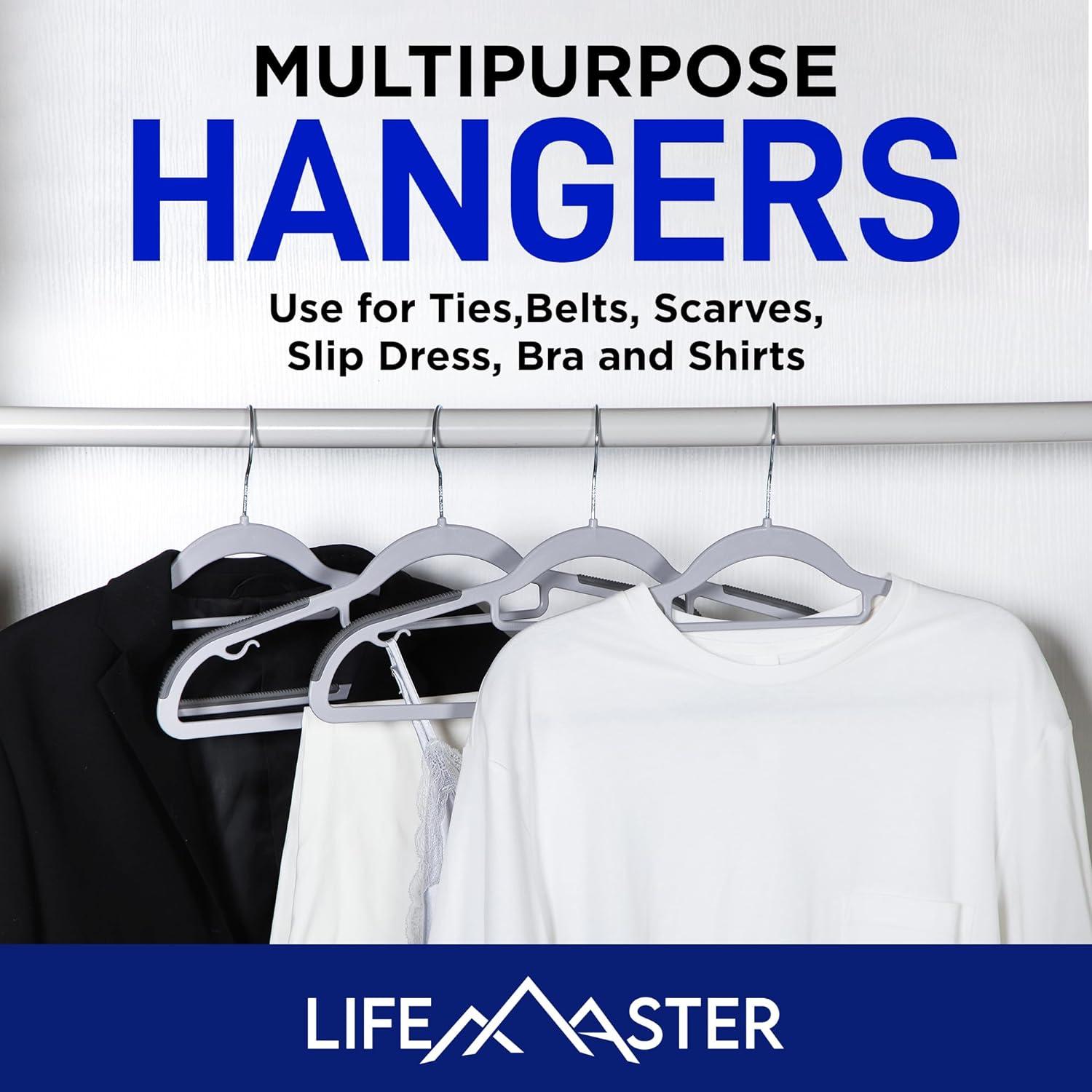 Lifemaster Plastic Clothes Hanger Set - 30 Pieces Versatile, Lightweight, Space-Saving, Non-Slip, Slim Designed, Dry and Wet Clothes Hanger Set with 360° Swivel Hook and Rubber Coating - Gray