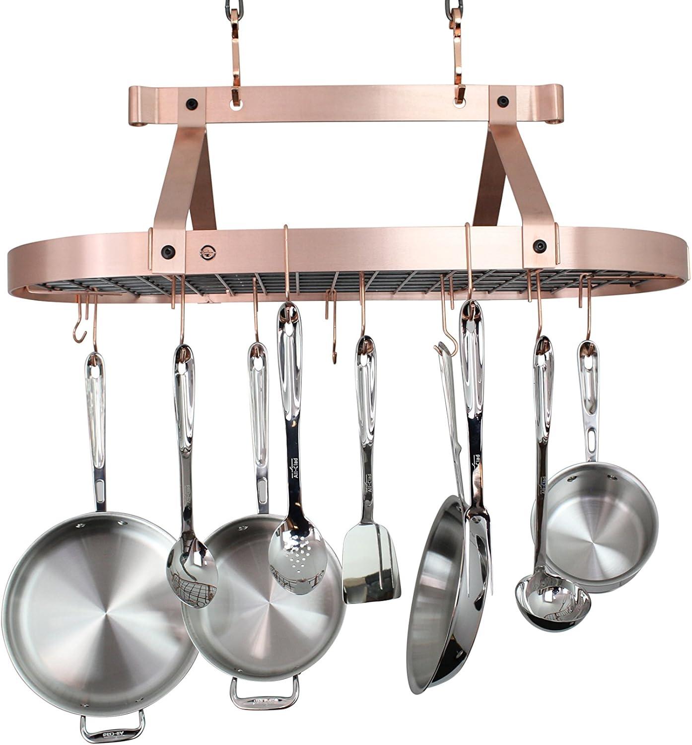 Brushed Copper 36" Oval Ceiling Pot Rack