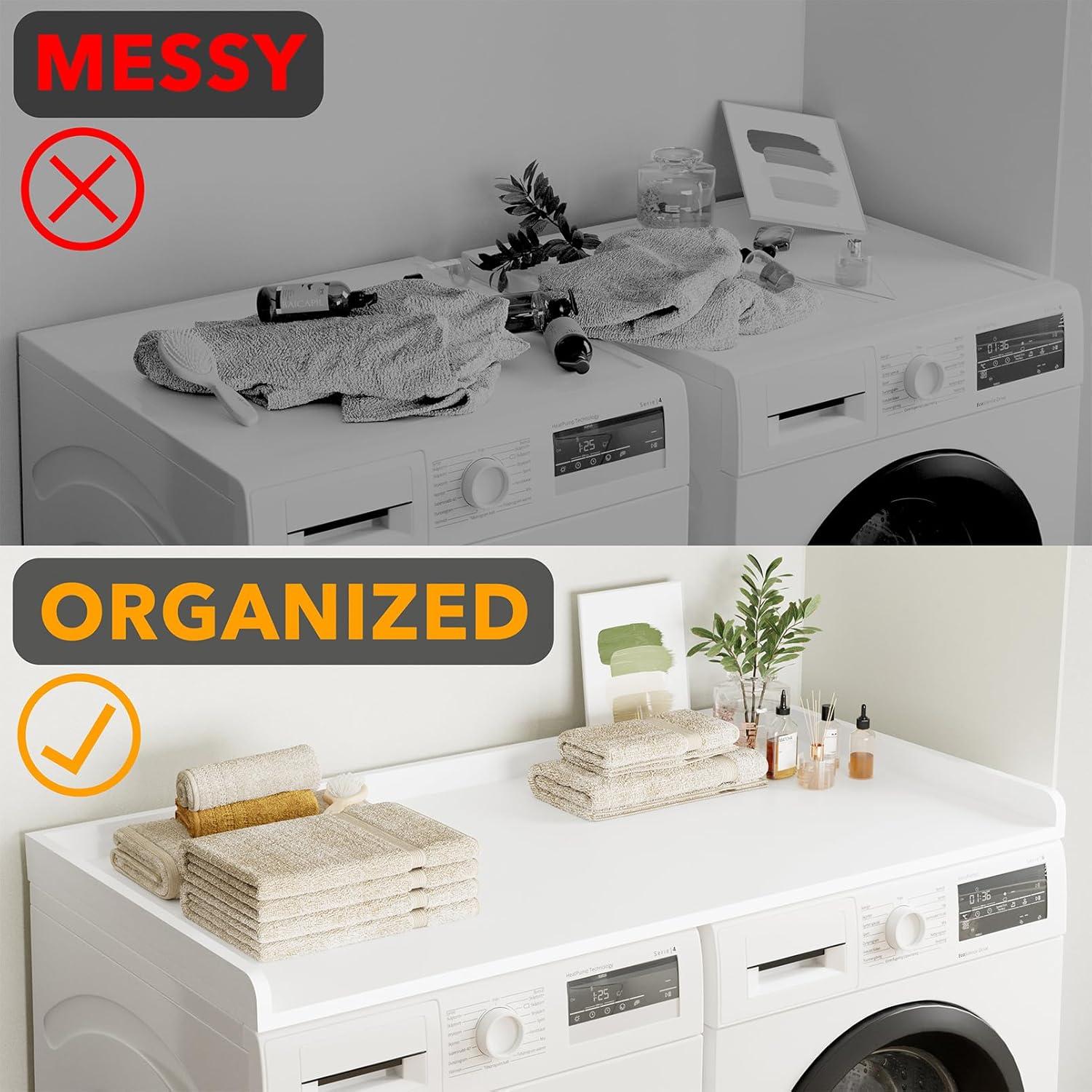 SpaceAid Washer Dryer Countertop, Laundry Wood Shelf Topper with Edge, 54" Width x 27.5" Depth Cover Guard Organizer for Washer and Dryer Laundry Hamper Counter Storage Organization (White)