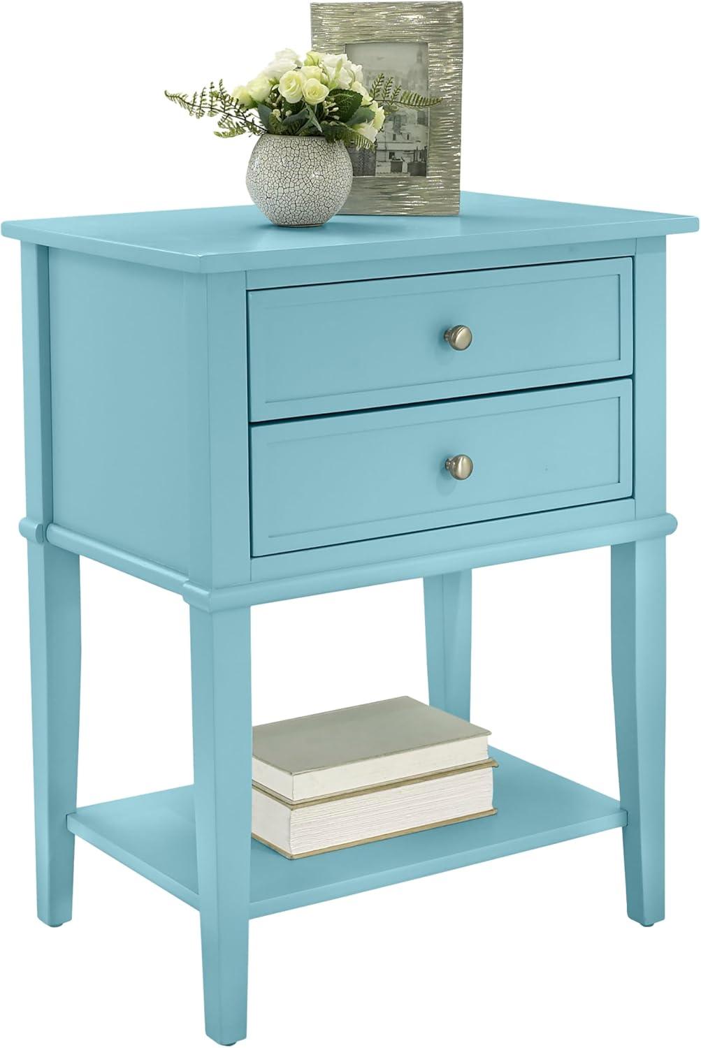 Franklin Blue Wood 2-Drawer Accent Table with Lower Shelf