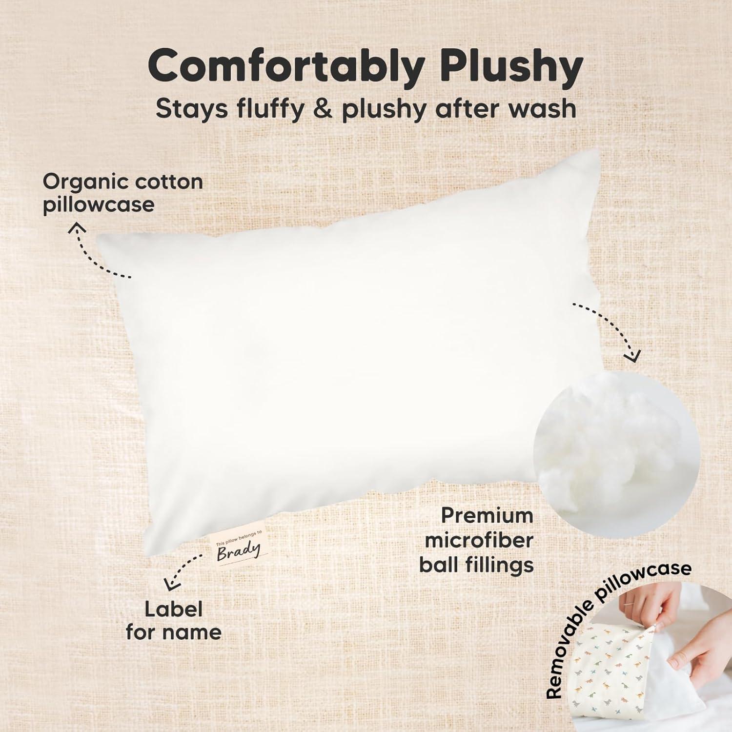 KeaBabies Mini Toddler Pillow with Pillowcase, 9x13 Small Pillow for Toddler, Soft Kids Pillow for Sleeping, Travel, Age 2-4 (Soft White)
