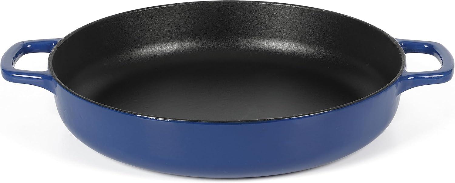 Blue Enameled Cast Iron Braiser Pan with Glass Lid