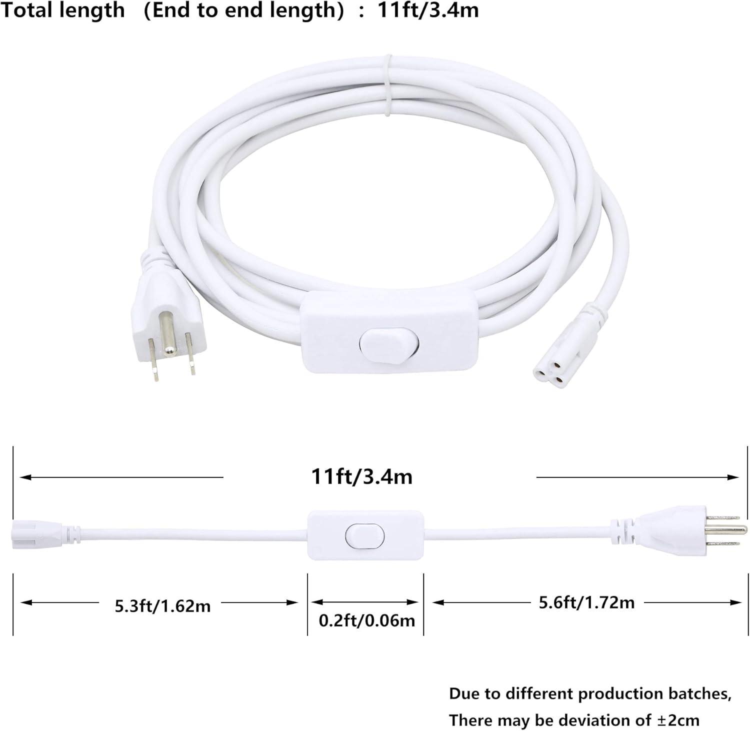 11ft White Power Cord with On/Off Switch for LED Lights