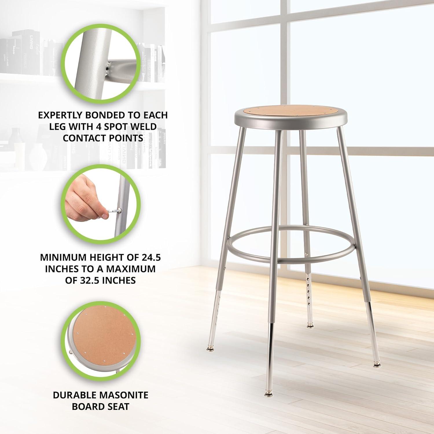 National Public Seating 6200 Series Height Adjustable Heavy Duty Steel Stool with Footring