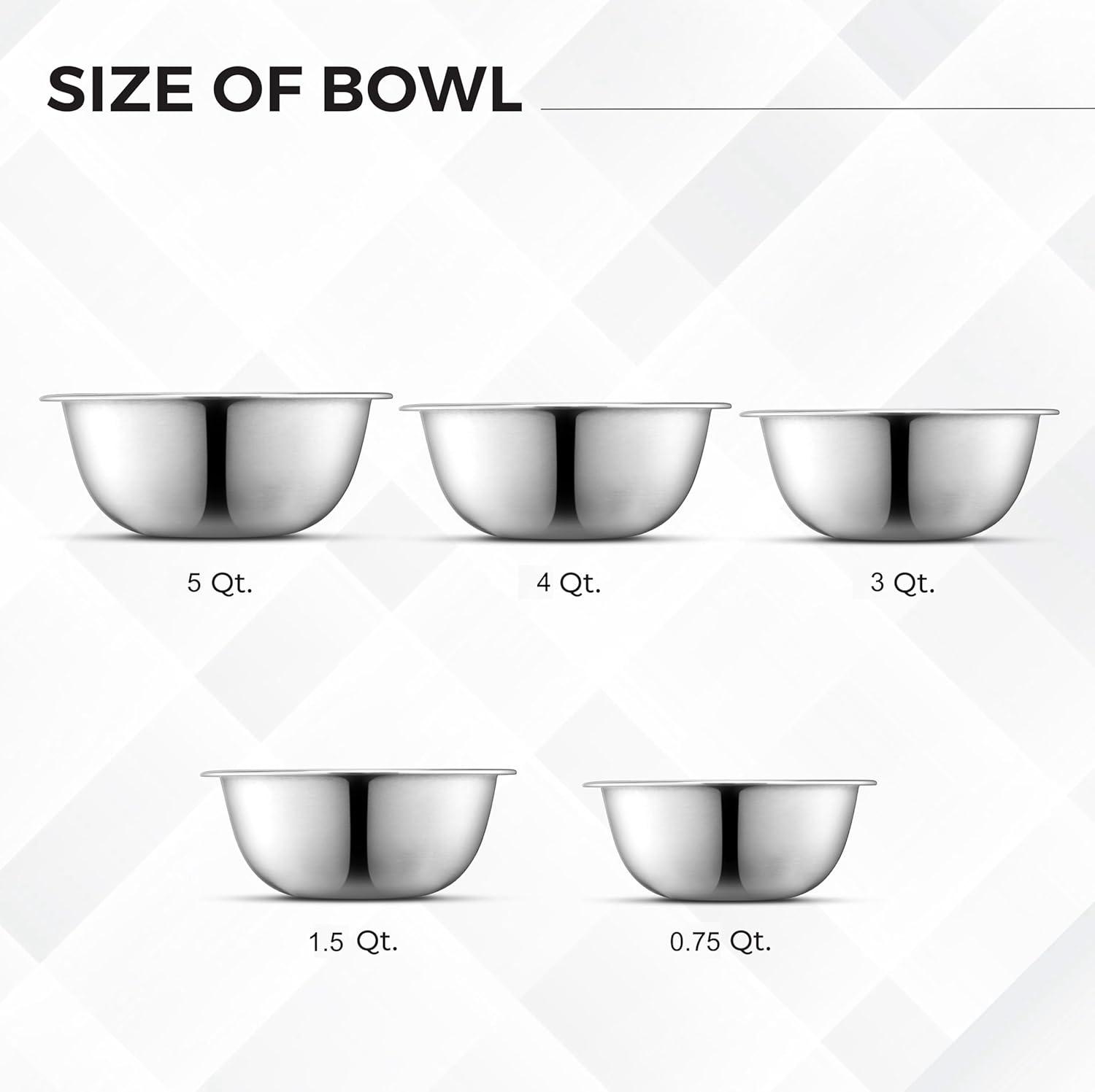 Stainless Steel Nesting Mixing Bowls Set of 5 for Kitchen