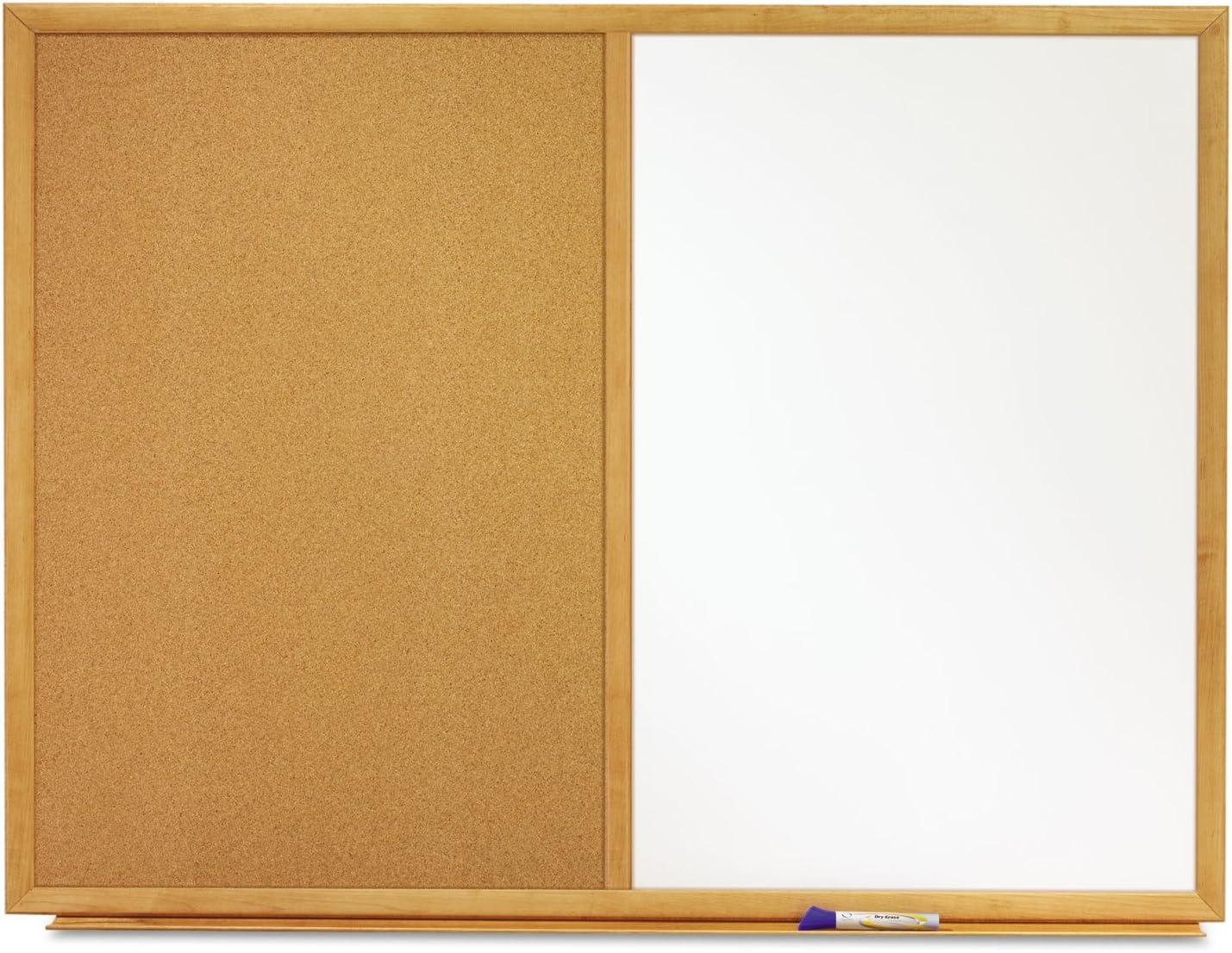 Quartet Standard Combination Whiteboard/Cork Bulletin Board, 3' x 2', Oak Finish Frame