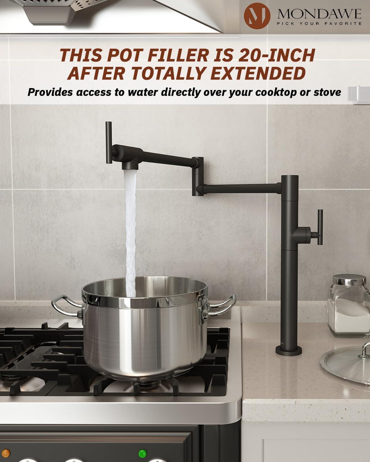 Matte Black Brass Double Handle Pot Filler Faucet