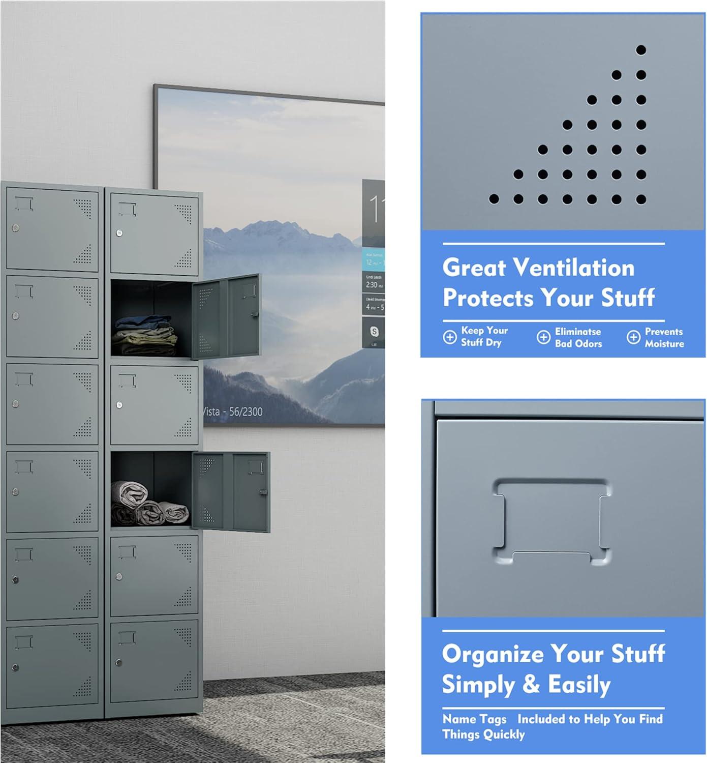 SISESOL Metal Locker Storage Cabinet with Doors and Shelves Metal Lockers with 6 Doors,71" Lockable Small Locker Storage Cabinet for Employees,School, Office, Home, Gym (Gray)