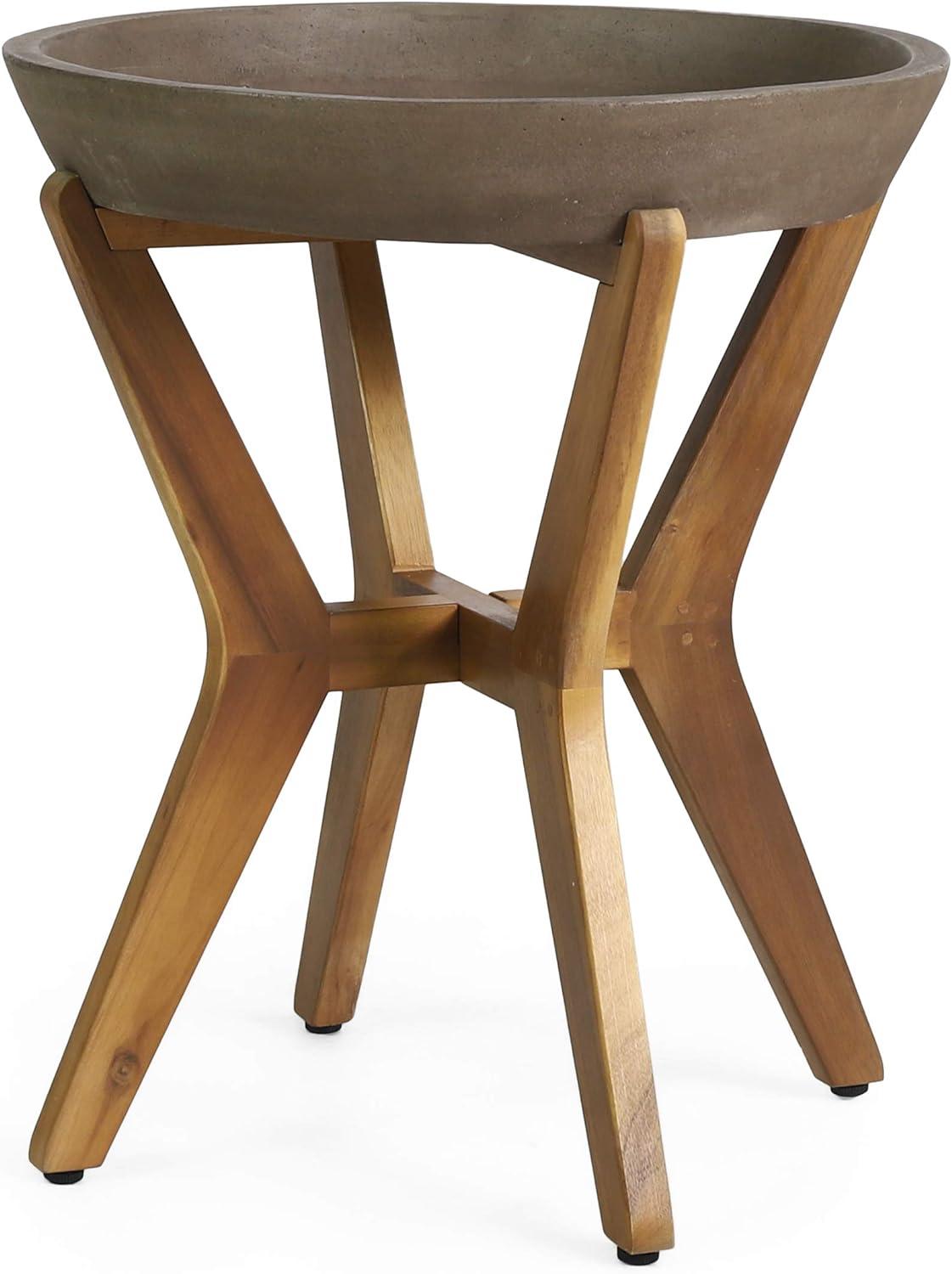 Yukon Patio Side Table - Teak/Light Gray - Christopher Knight Home: Acacia Wood Frame, Round Concrete Top