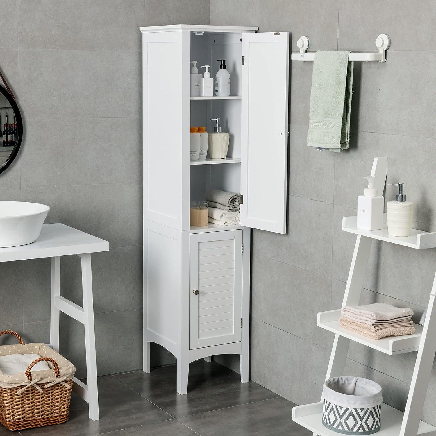 Gabinete de Torre Independiente de 5 Niveles Gabinete de Almacenamiento de Baño Alto Blanco