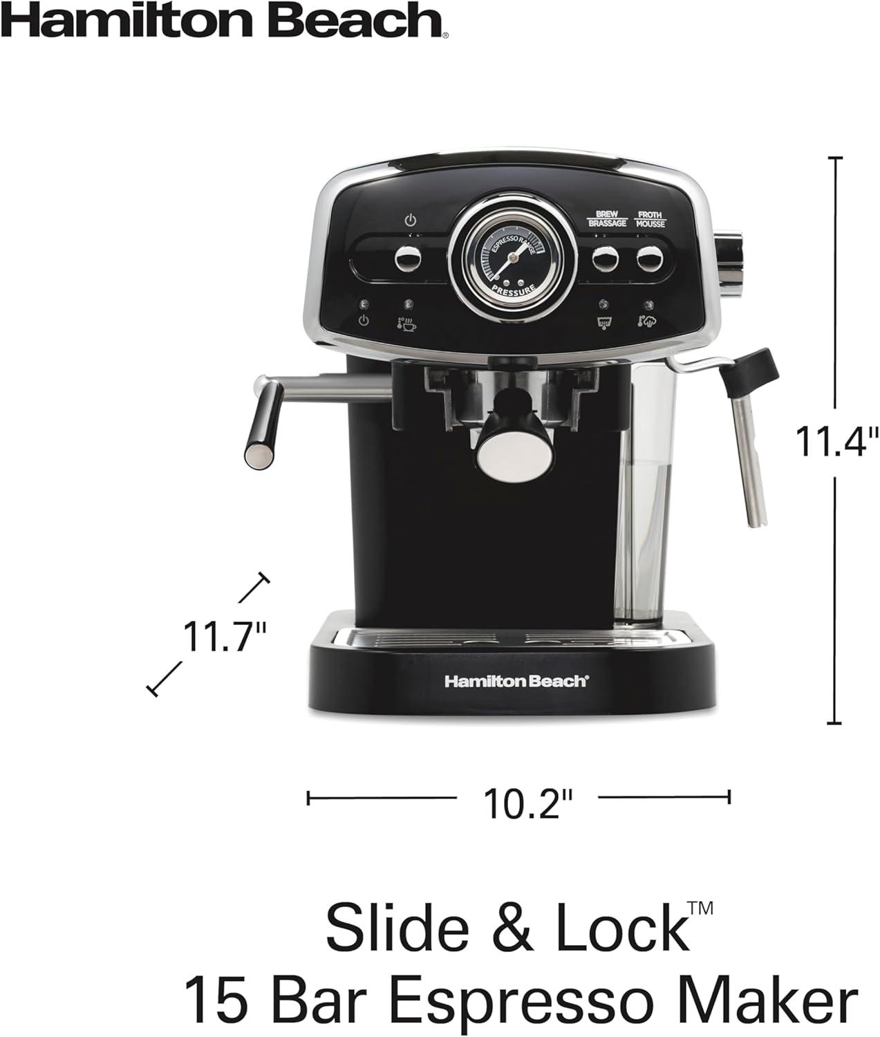 Hamilton Beach Hamilton Beach Slide & Lock Espresso Maker 15 Bar Pump Black With Chrome Accents
