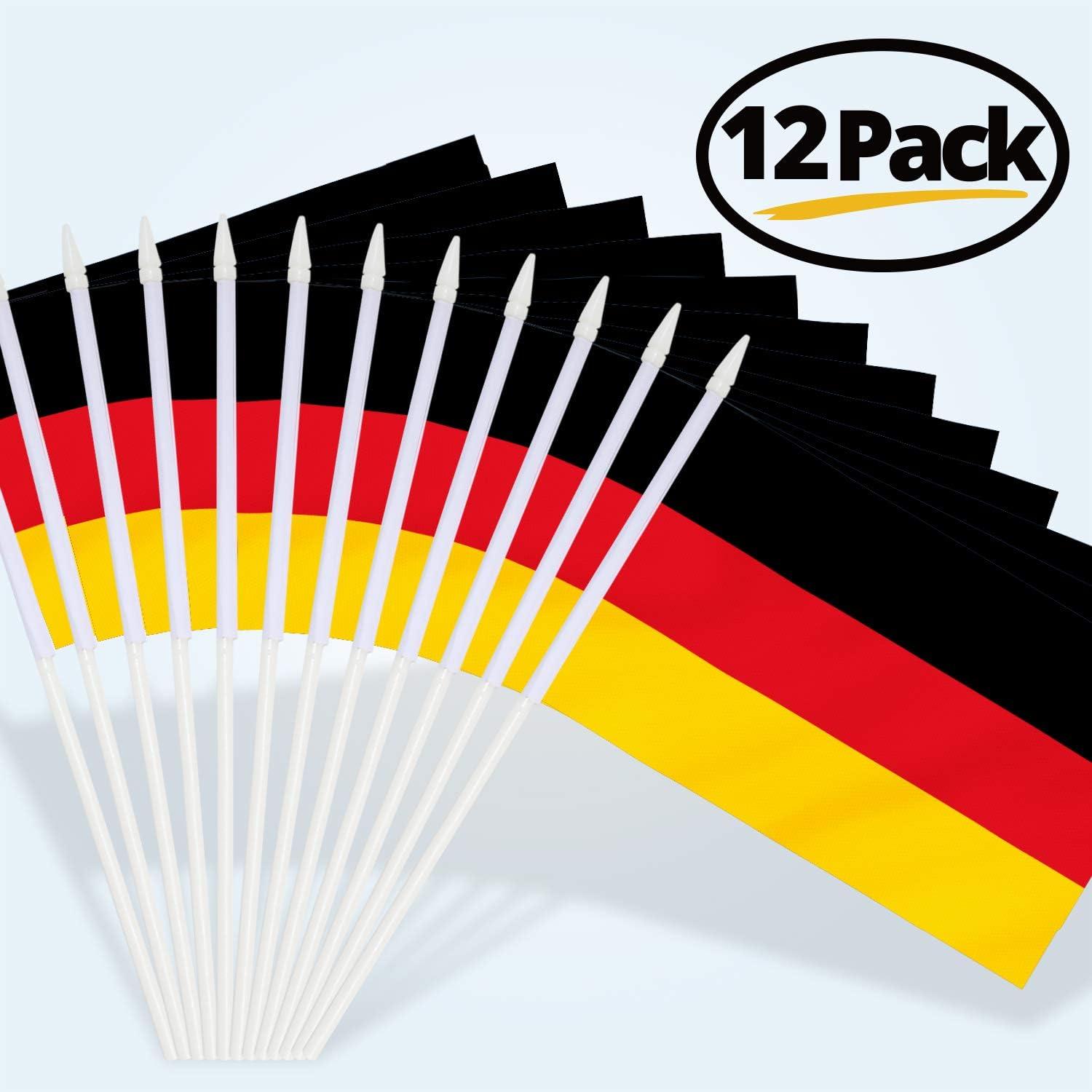 Anley Germany Mini Flag 12 Pack - Hand Held Small Miniature German Flags on Stick