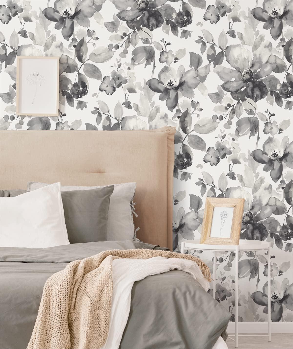 NextWall  Watercolor Flower Peel and Stick Wallpaper 20.5 in. W x 18 ft. L - Inkwell