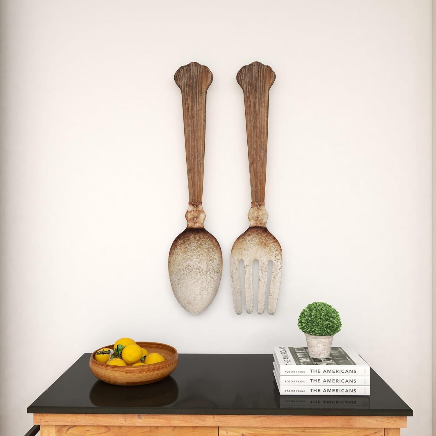 Rustic Brown Wood and Metal Utensil Wall Art Set