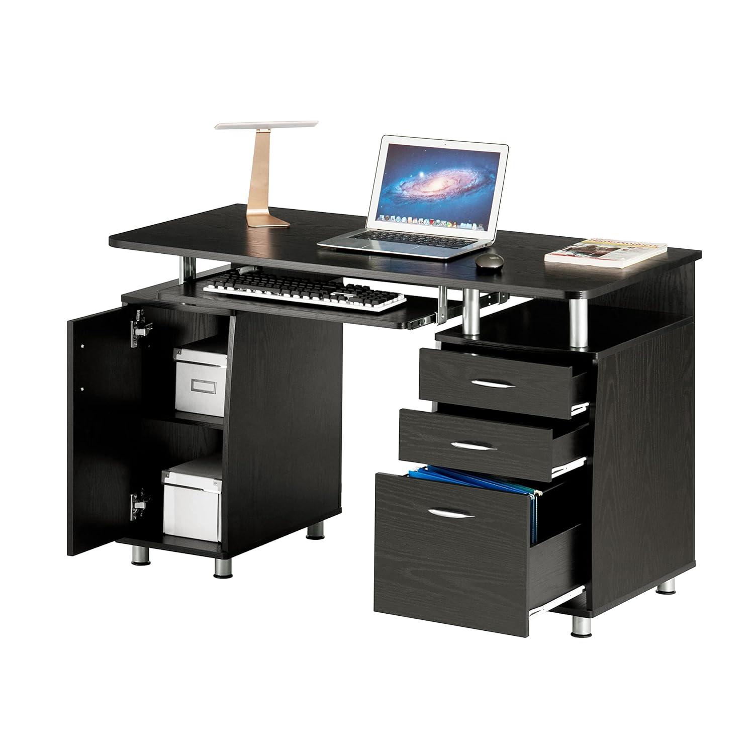 Complete Workstation Computer Desk with Storage Espresso- Techni Mobili: MDF Office Furniture, Keyboard Tray
