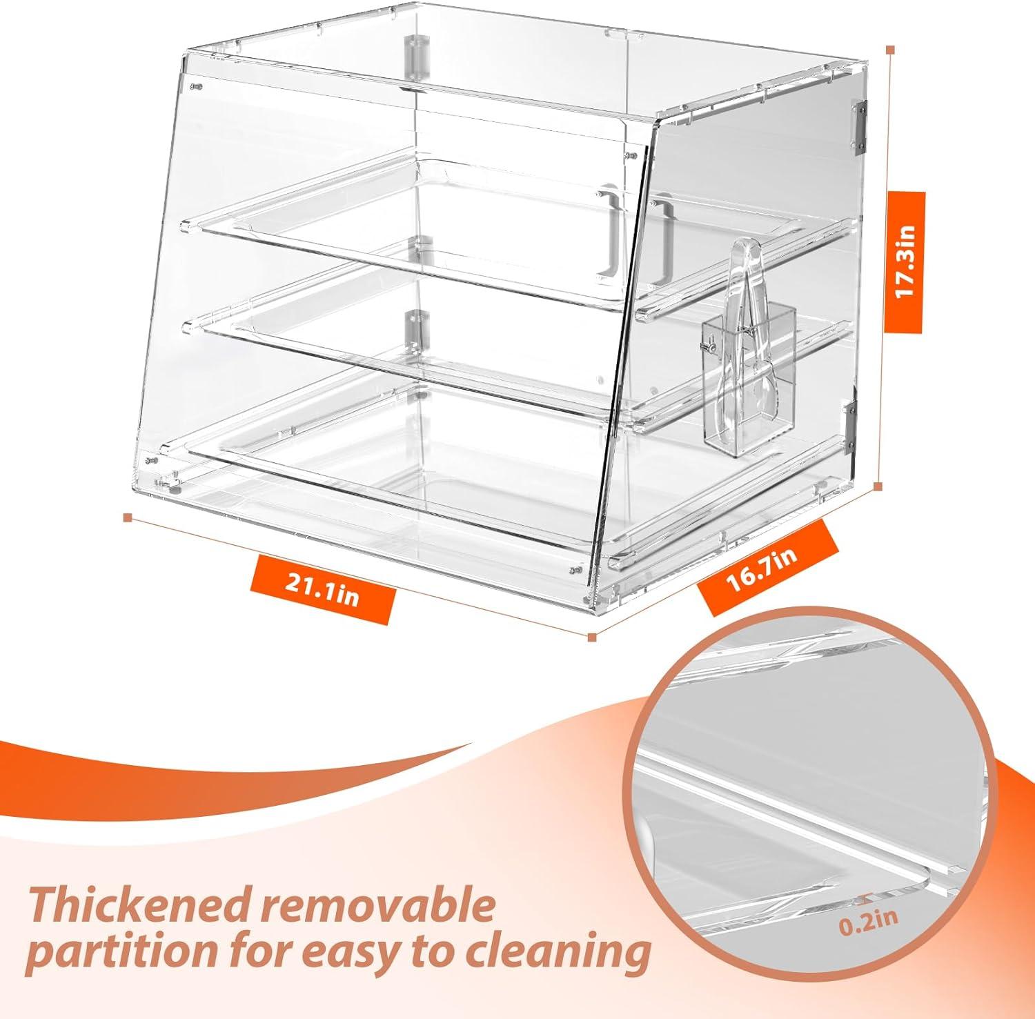 Clear Acrylic 3-Tier Countertop Bakery Display Case with Removable Trays