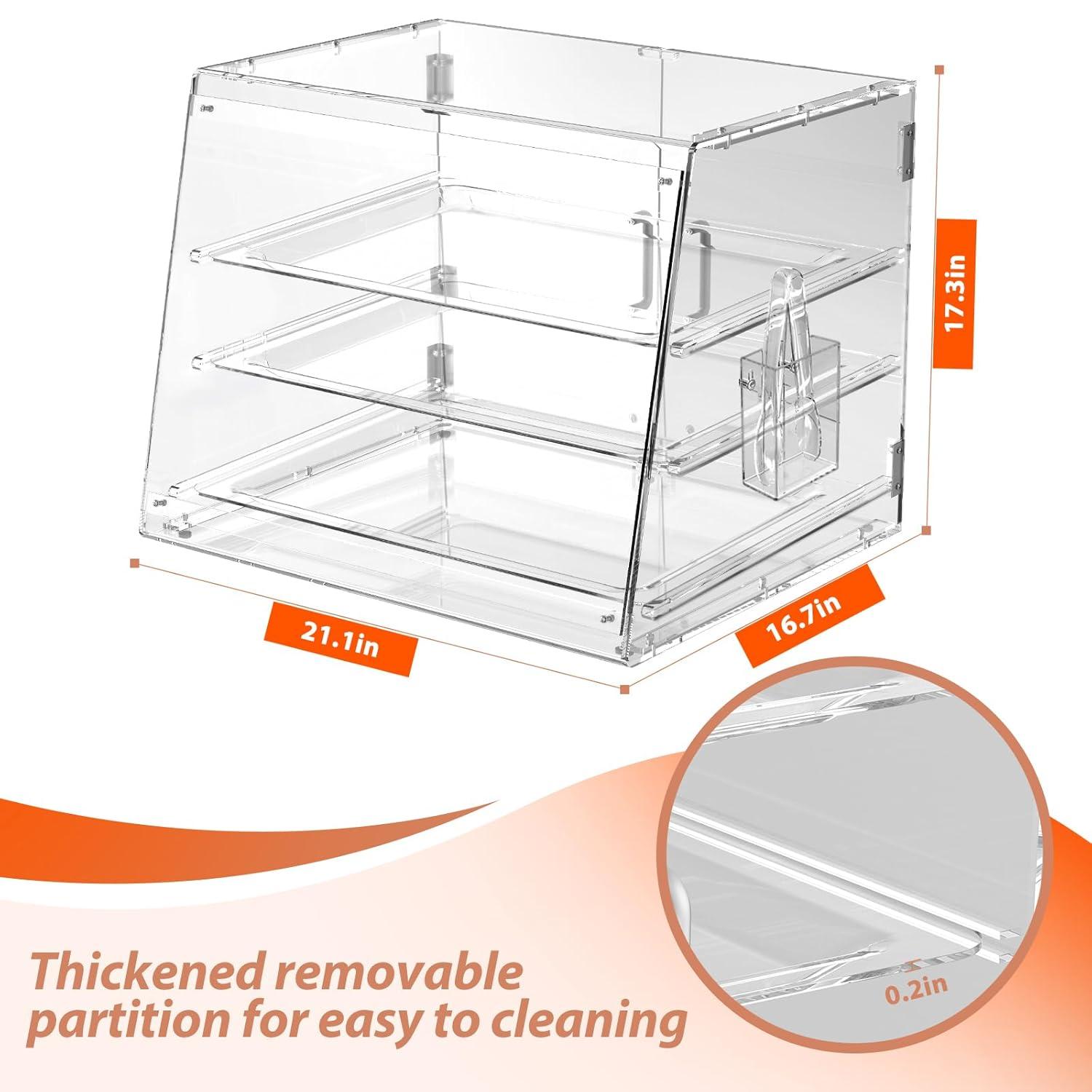 Clear Acrylic 3-Tier Countertop Bakery Display Case with Removable Trays