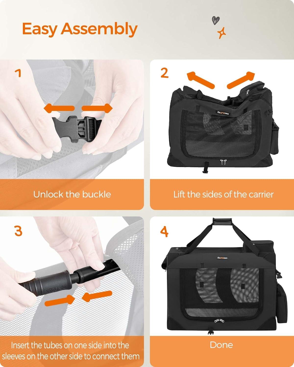 Feandrea 24 Inches Collapsible Soft Dog Crate, Portable Travel Dog Crate for Indoor and Outdoor Use, Dog Carrier Kennel with Safety Zippers, for Living Room, Car, Travelling, Camping, Black UPDC60H