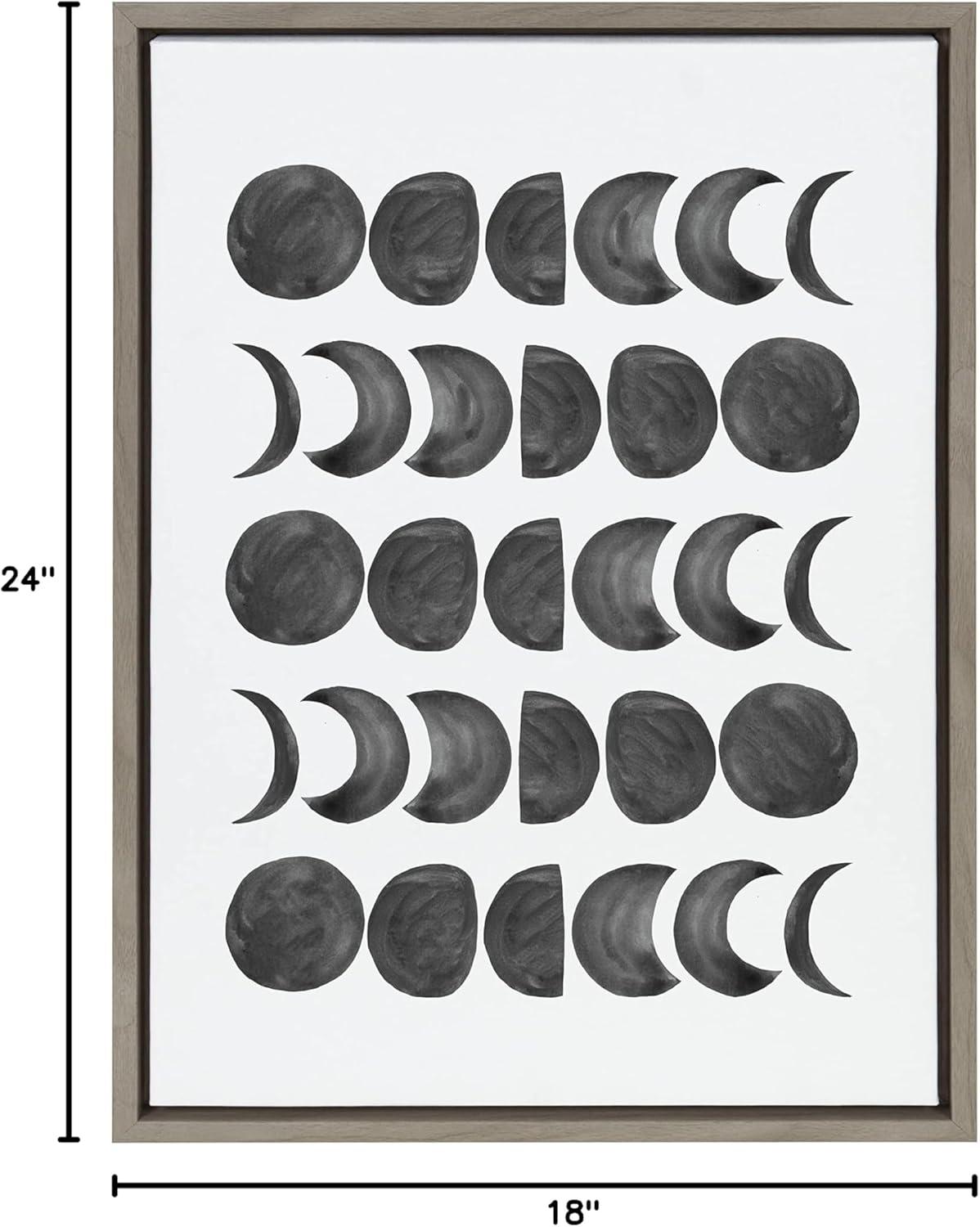 Kate and Laurel Sylvie 901 Moon Phases Black on White Framed Canvas by Teju Reval of SnazzyHues