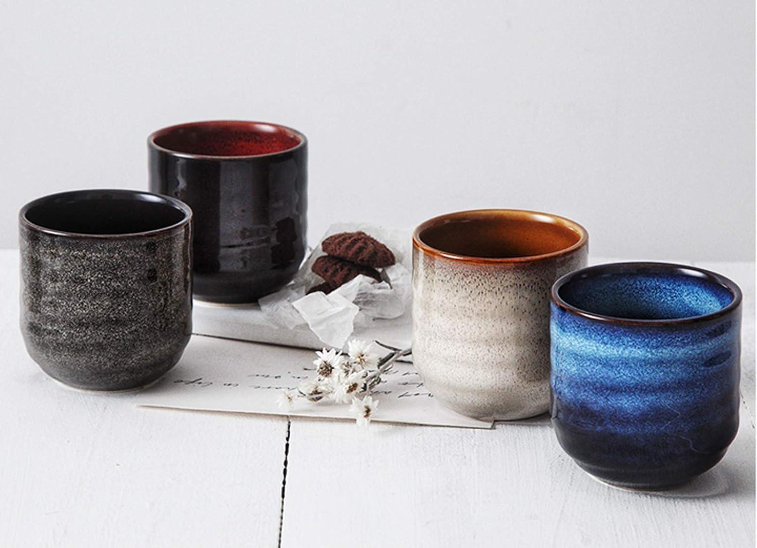 Japanese Style Ceramic Tea and Coffee Cup Set, 6.76 oz, Multicolor
