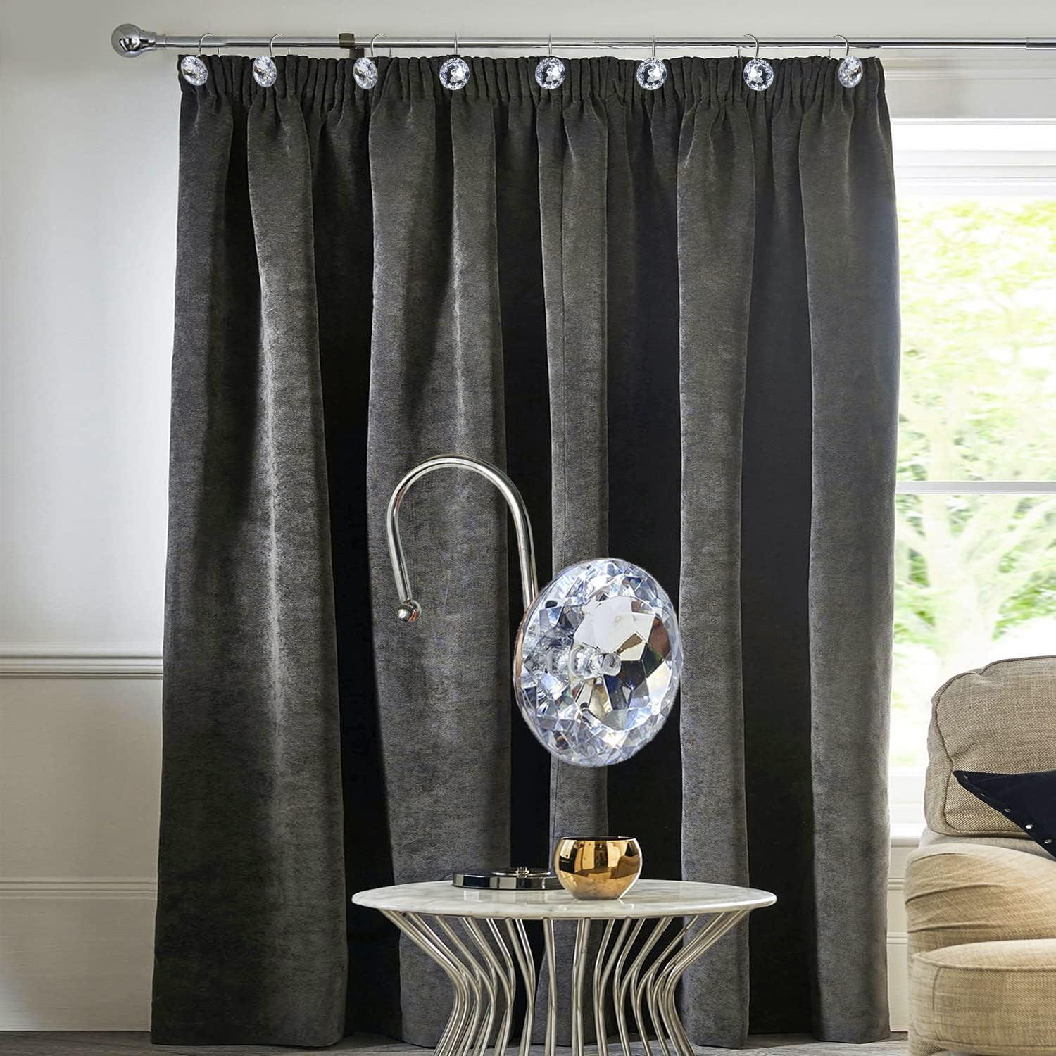 Clear Acrylic Rhinestone Stainless Steel Shower Curtain Hooks Set