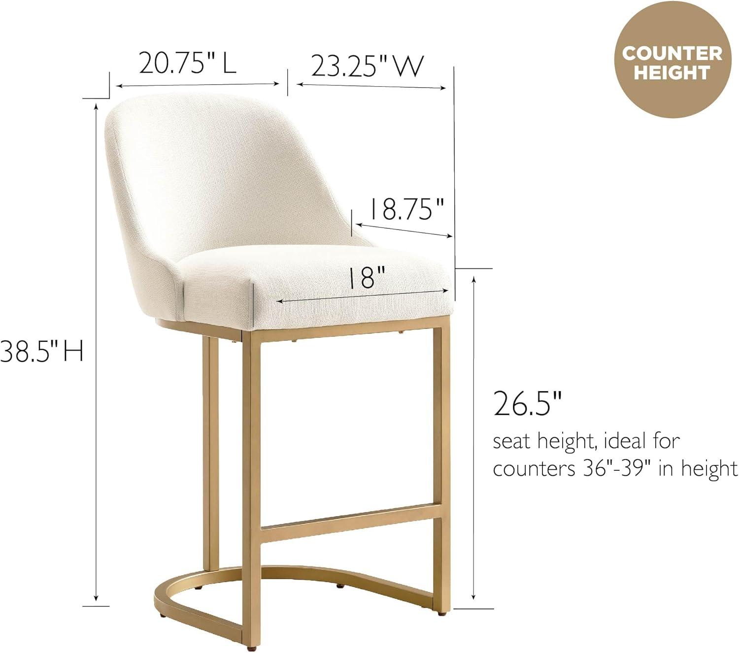 Leick Home 10132GD/WT Barrel back Counter Stool Set of 2 in White Linen Seat and Gold Metal Base