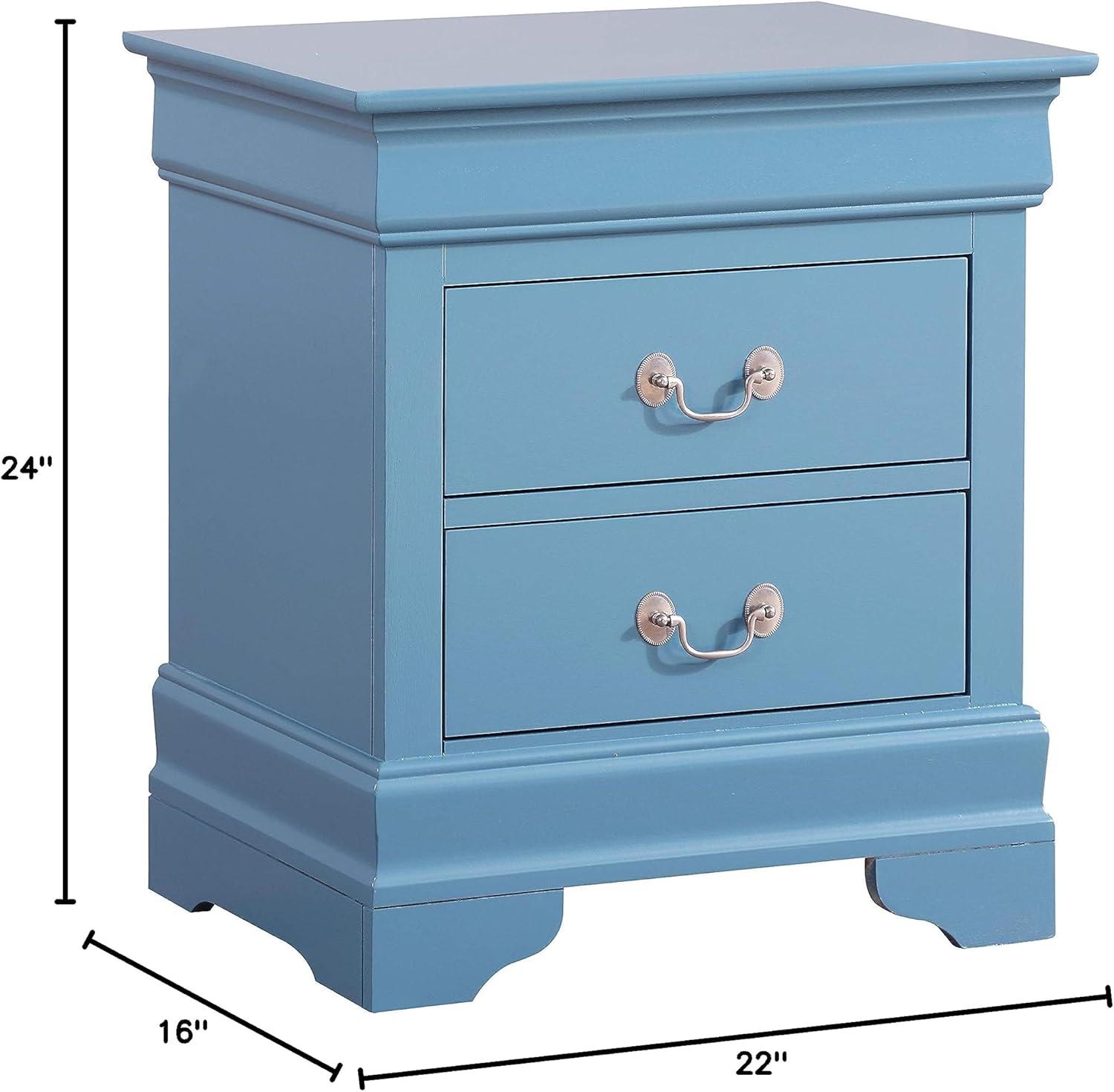 Glory Furniture Louis Phillipe 2 Drawer Nightstand in Teal