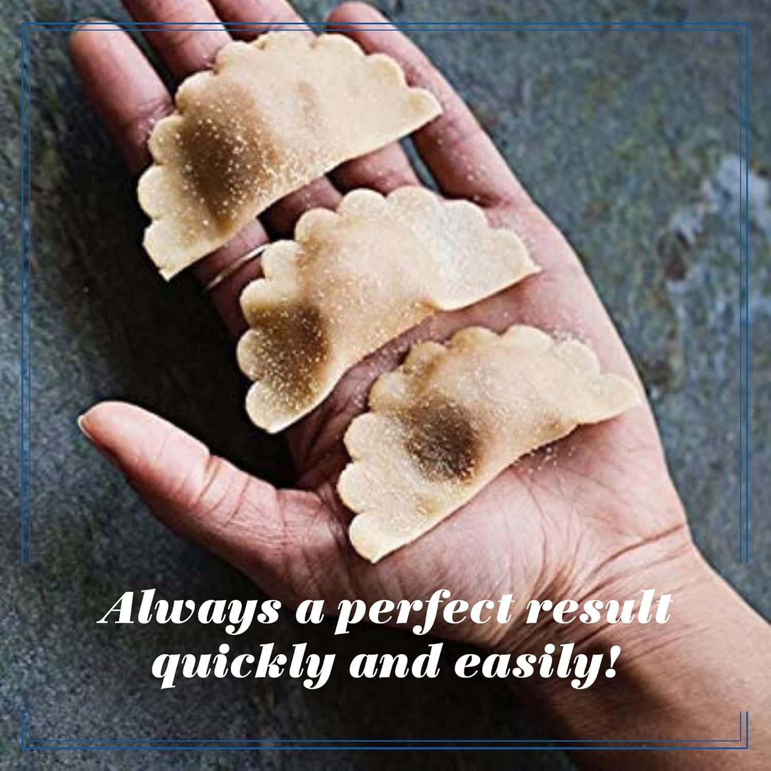 Natural Wood and Brass Half-Moon Ravioli Stamp, 3.54in