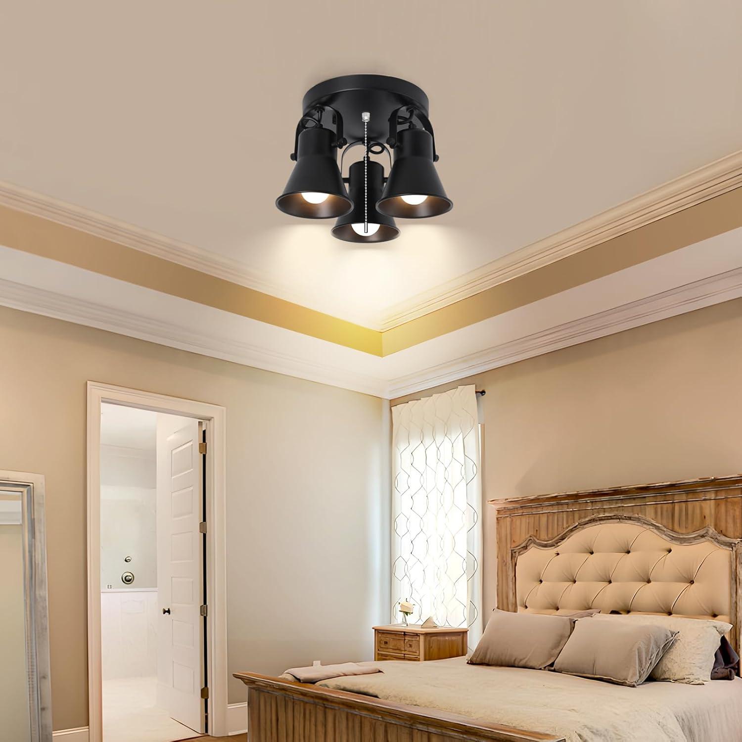SEEBLEN 3-Light Industrial Track Lighting, Adjustable Round Kitchen Ceiling  Light, Morden Black Flush Mount Directional, image size:1500x1500