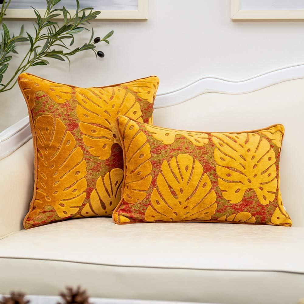 18" Orange Velvet Leaf Embroidered Throw Pillow