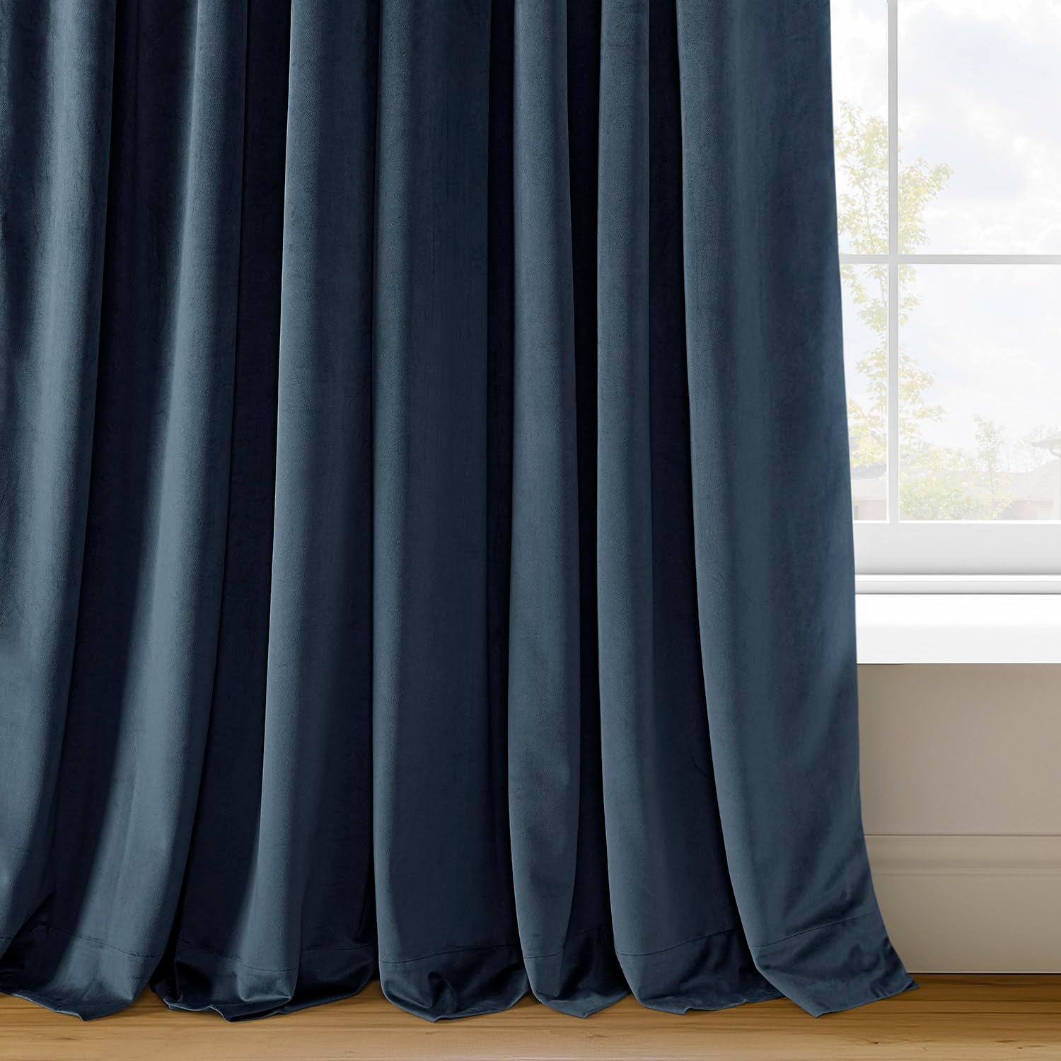 Half Price Drapes Signature Midnight Blue French Pleat Velvet Blackout Curtains(1 Panel), 50WX 96L
