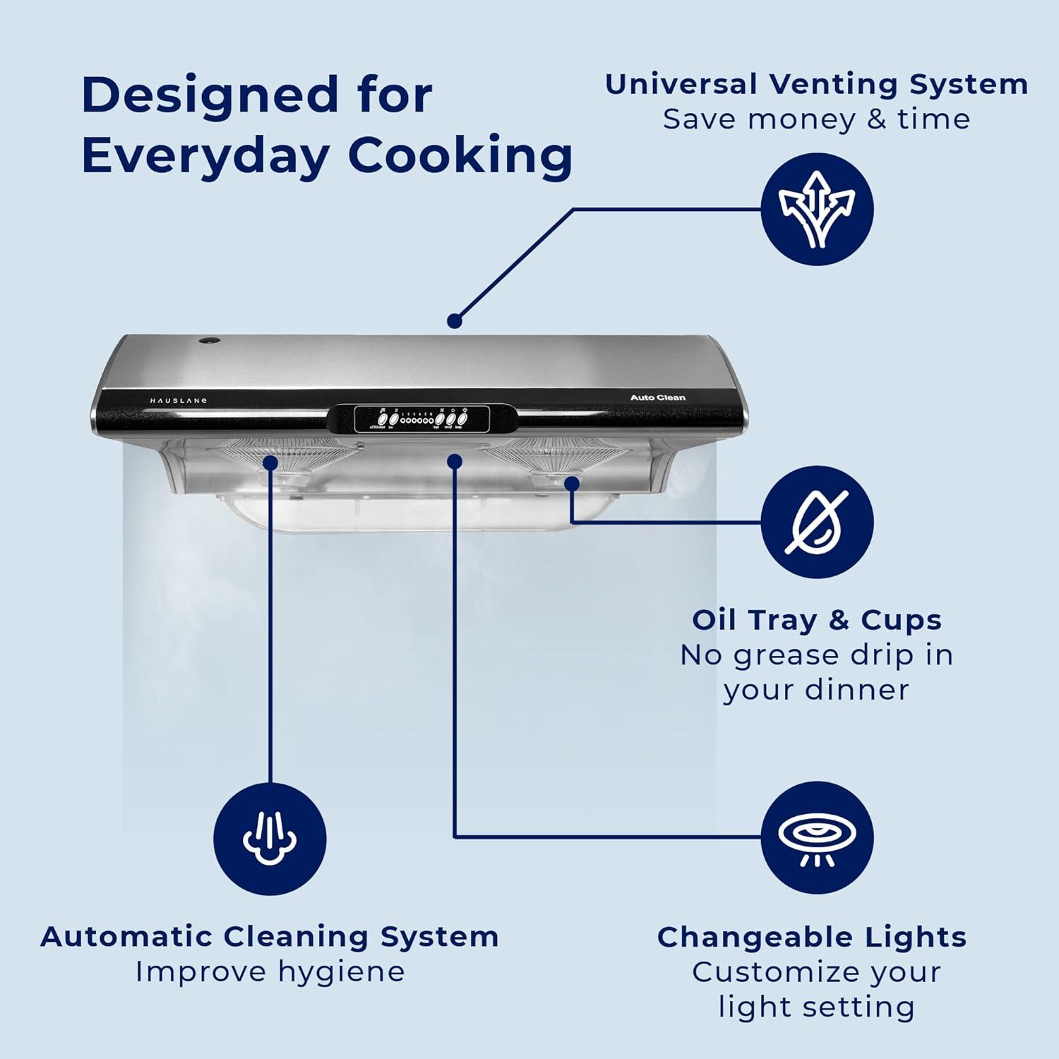 Hauslane 36" Stainless Steel 400 CFM Ducted (Vented) Under Cabinet Range Hood