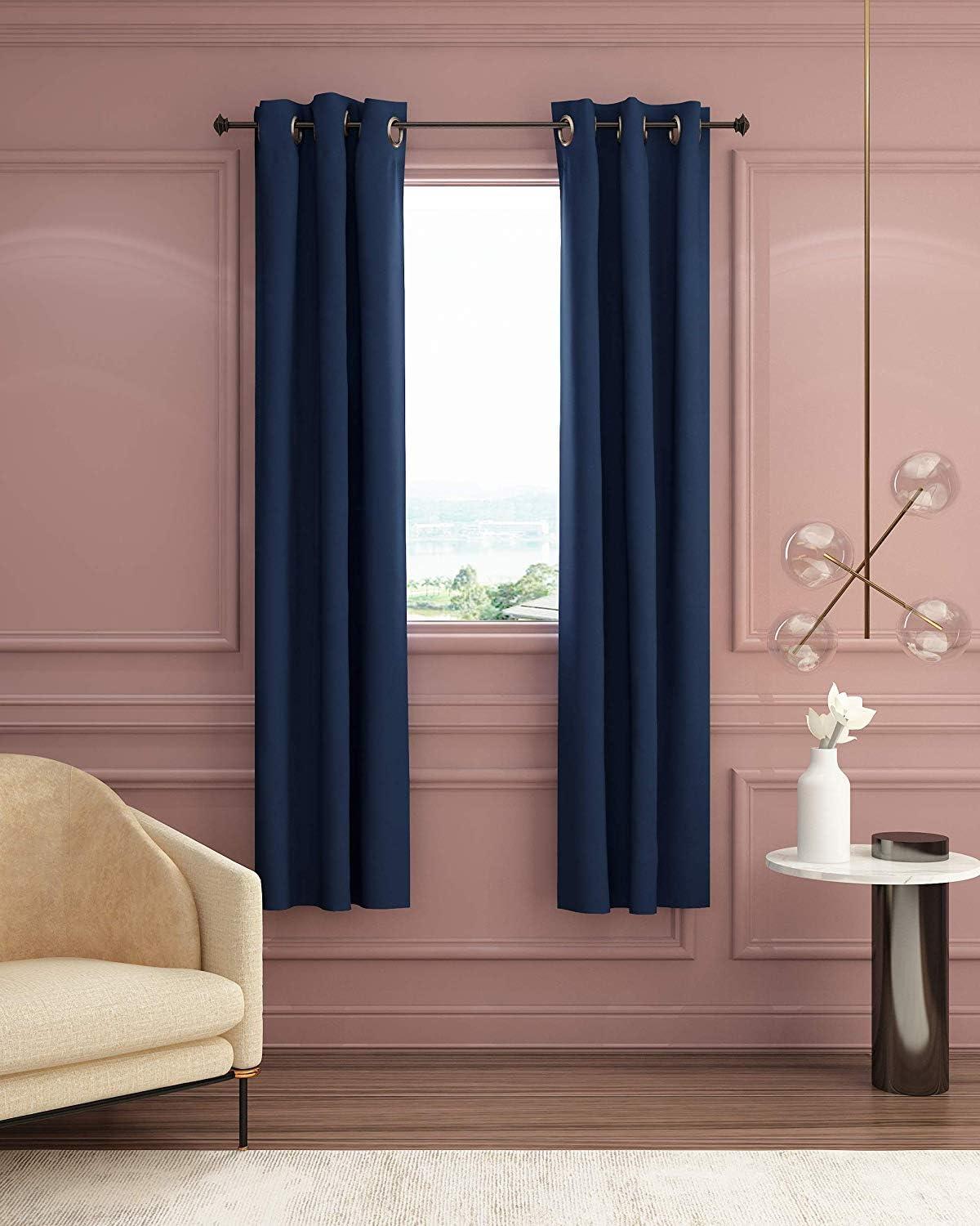 Dark Blue Polyester Blackout Grommet Curtain Panel 42 x 84 Inches