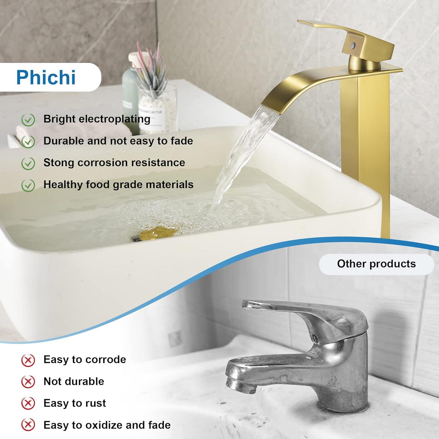 WOWOW Brushed Gold Waterfall Bathroom Faucet  Single Handle Faucet for Bathroom Sink