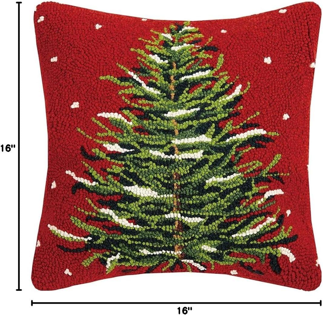 16 x 16 in. Christmas Tree Square Hook Pillow, Wool & Cotton