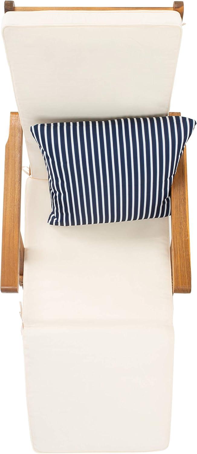 Palmdale Lounge Chair - Outdoor - PAT7015 - Natural/Beige + Blue Stripped Pillow -Safavieh