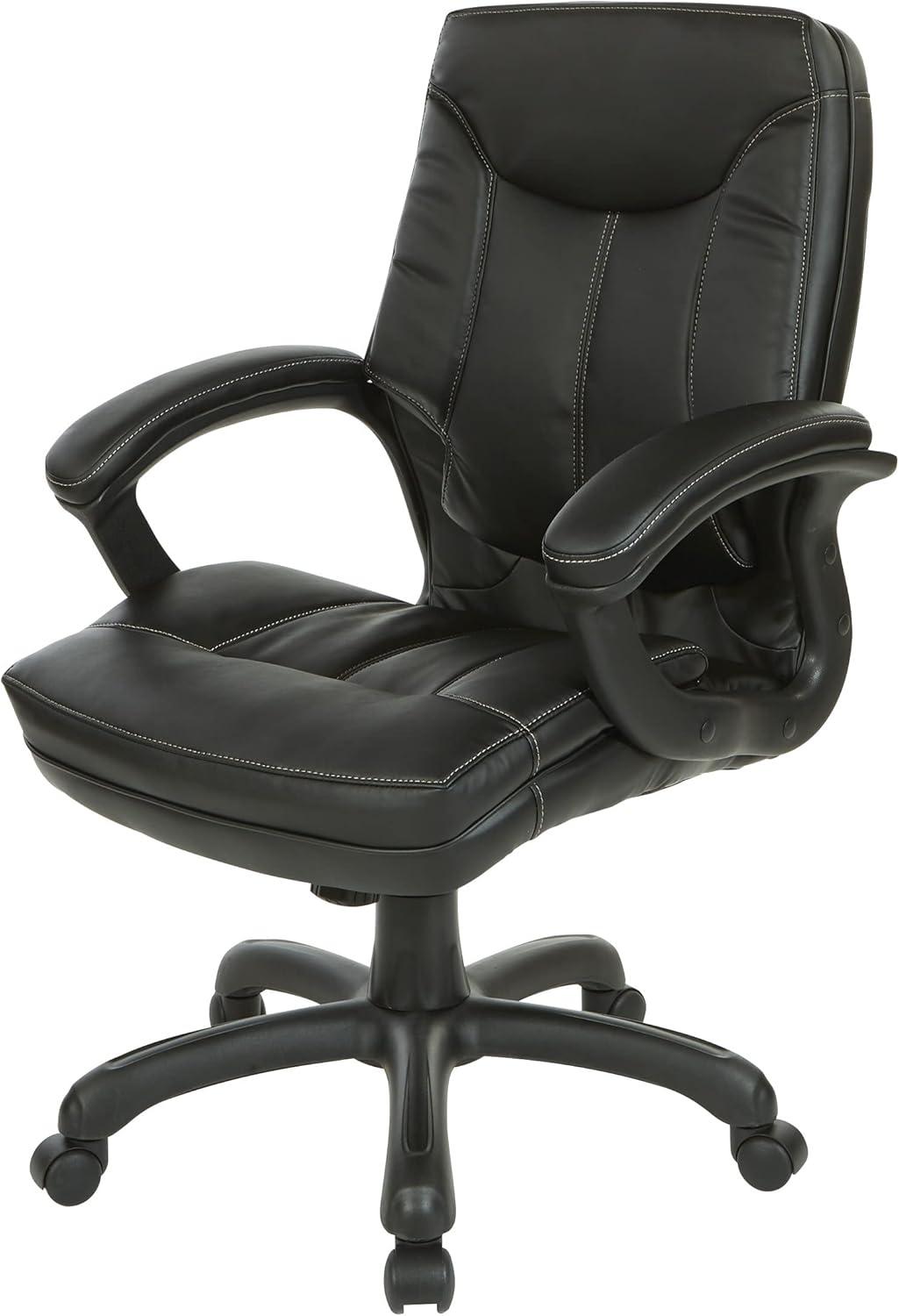 Luxury Swivel Mid-Back Black Faux Leather Office Chair