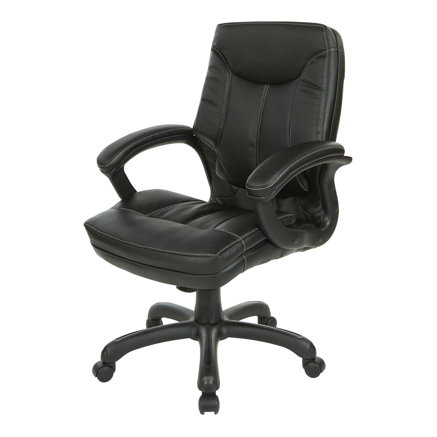 Executive Mid Back Black Faux Leather Chair with Contrast Stitching