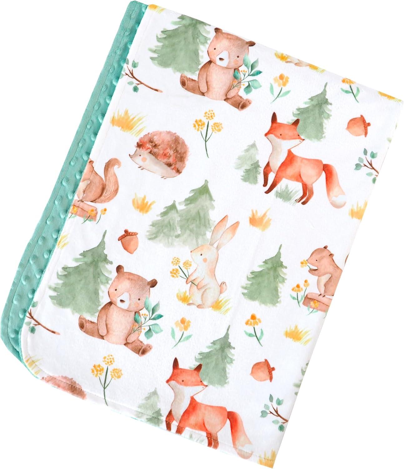 Premium Soft Plush Lightweight Minky Dot Toddler Baby Blanket for Newborn 30"x40" - Soft Baby Blanket for Boys and Girls - (Forest Friends) Unisex
