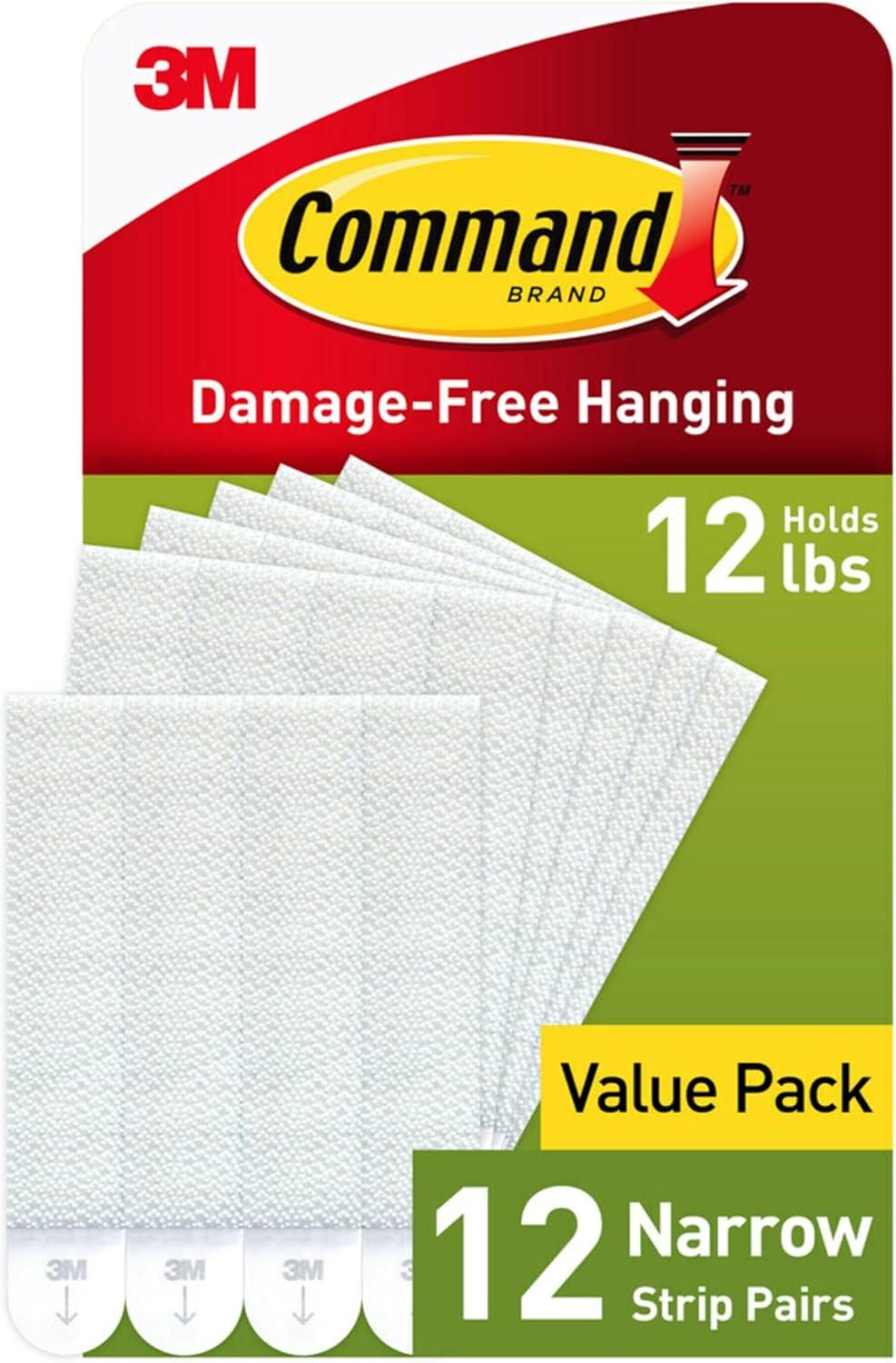 Command White Narrow Picture Hanging Strips, 12 Pairs