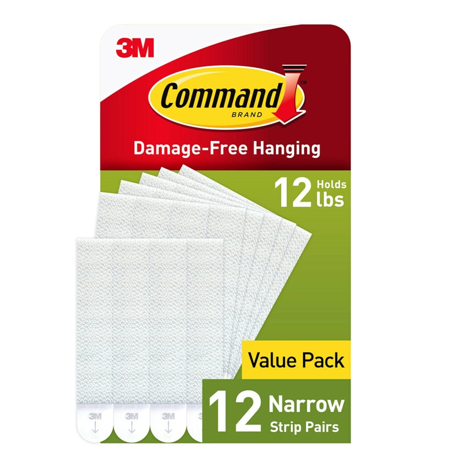 Command Narrow Picture Hanging Strips, White, 12-Pairs, Easy to Open Packaging