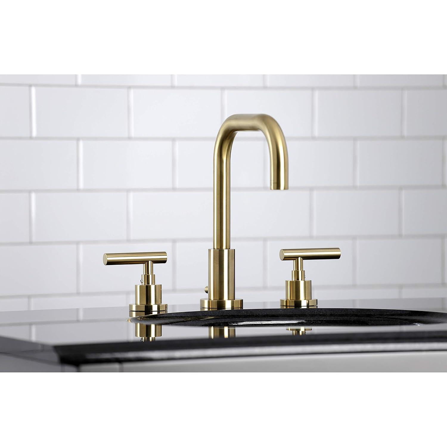 Kingston Brass Manhattan Two-Handle 3-Hole Deck Mount Widespread Bathroom Faucet with Brass Pop-Up Drain