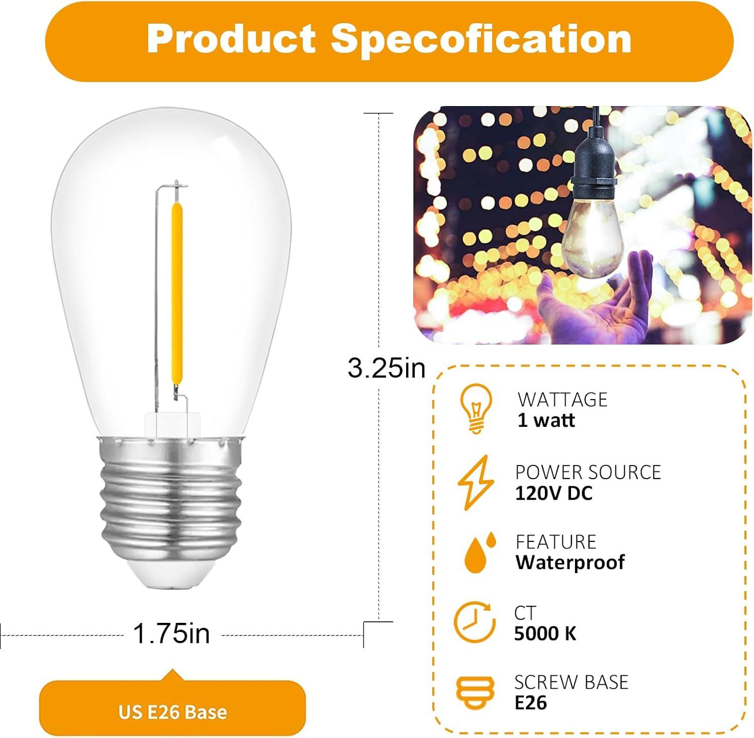 Dimmable LED S14 Vintage Edison Bulbs for Outdoor String Lights