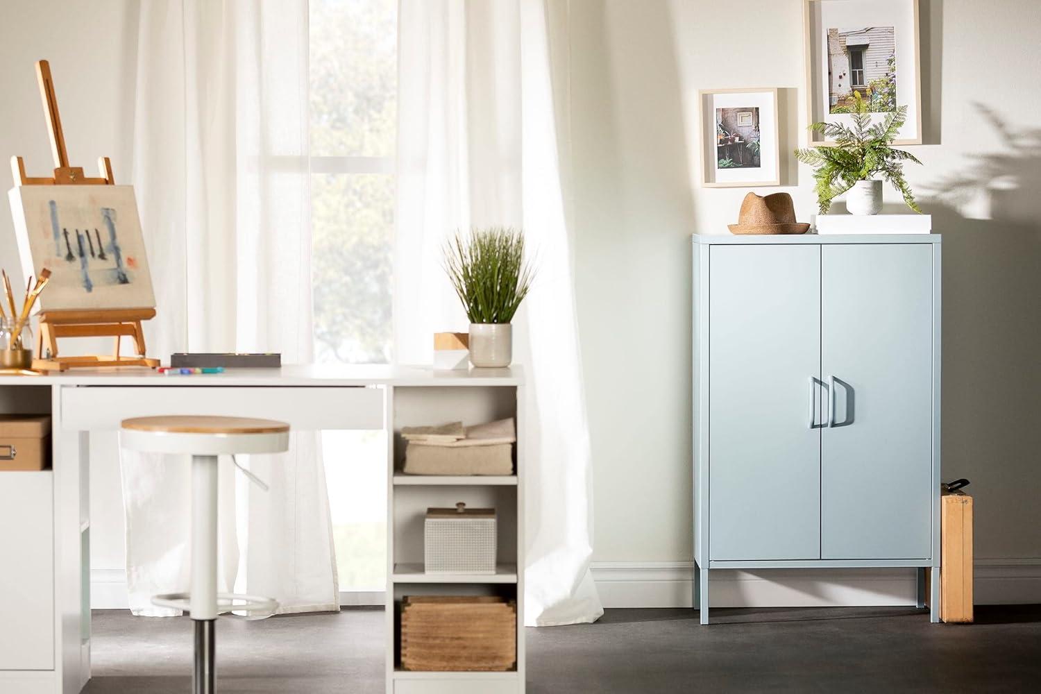 Pale Blue Metal Adjustable Shelving Office Cabinet