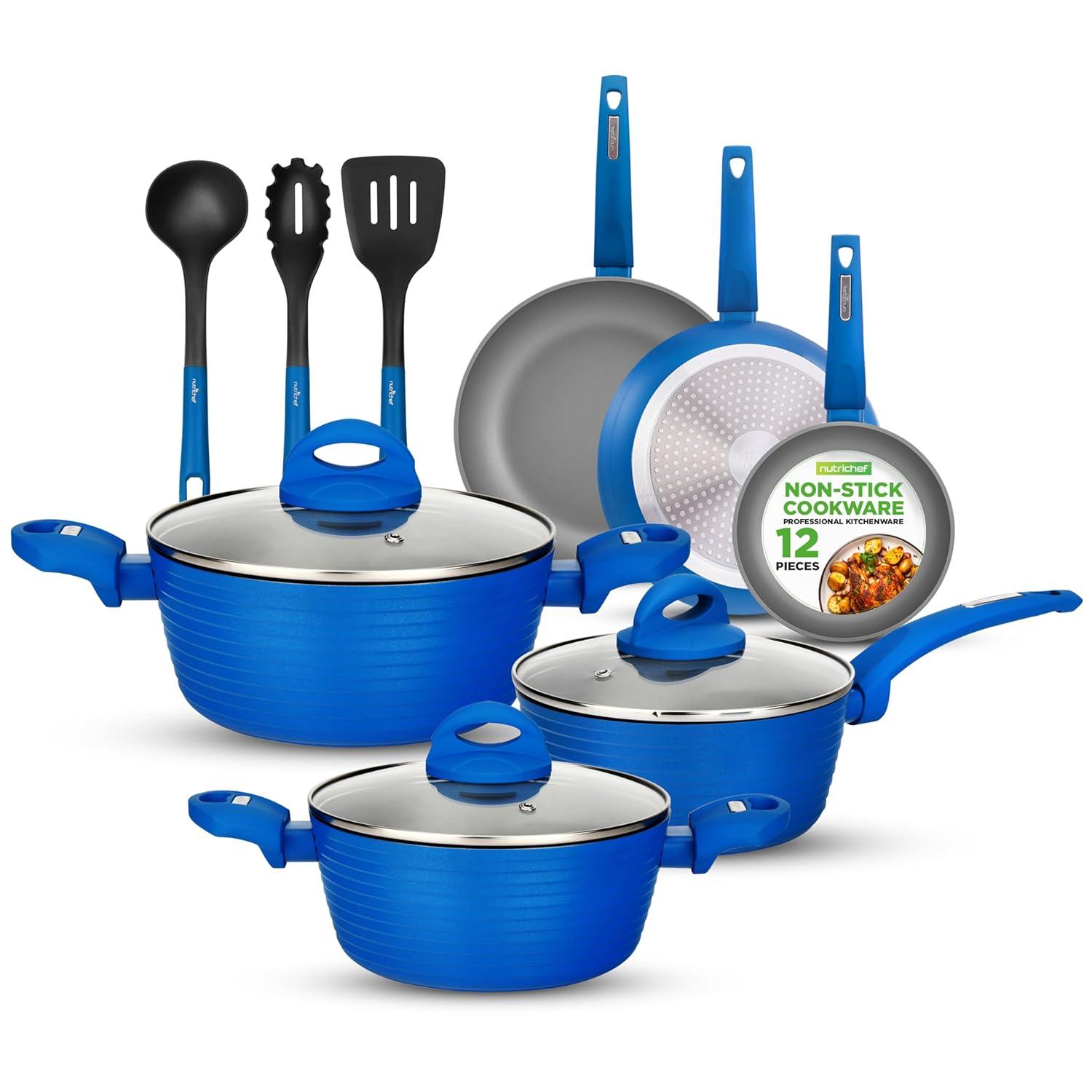 NutriChef 12 - Piece Non-Stick Aluminum Cookware Set