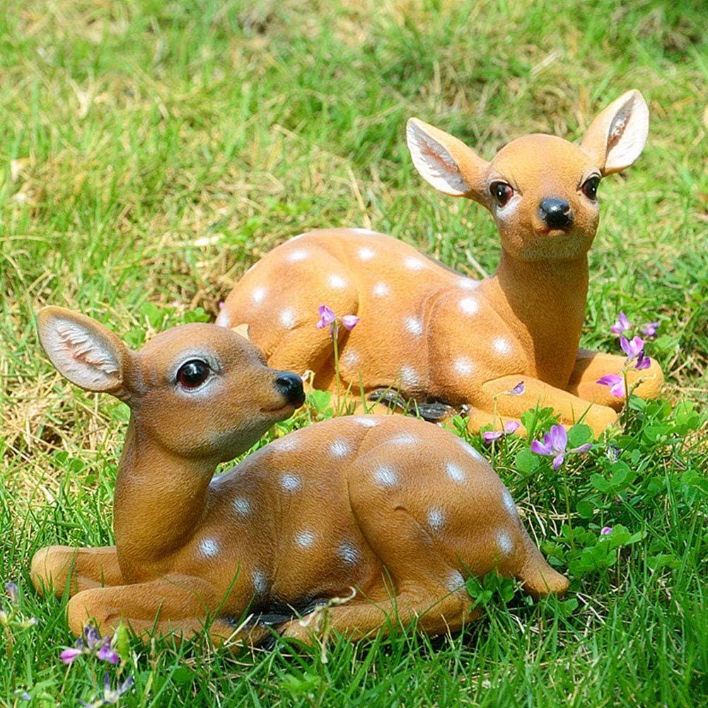 Deer Statue, 2Pcs Deer Figurine, Synthetic Garden Sculpture Garden Statue Waterproof and Sunscreen Community Patio for Garden