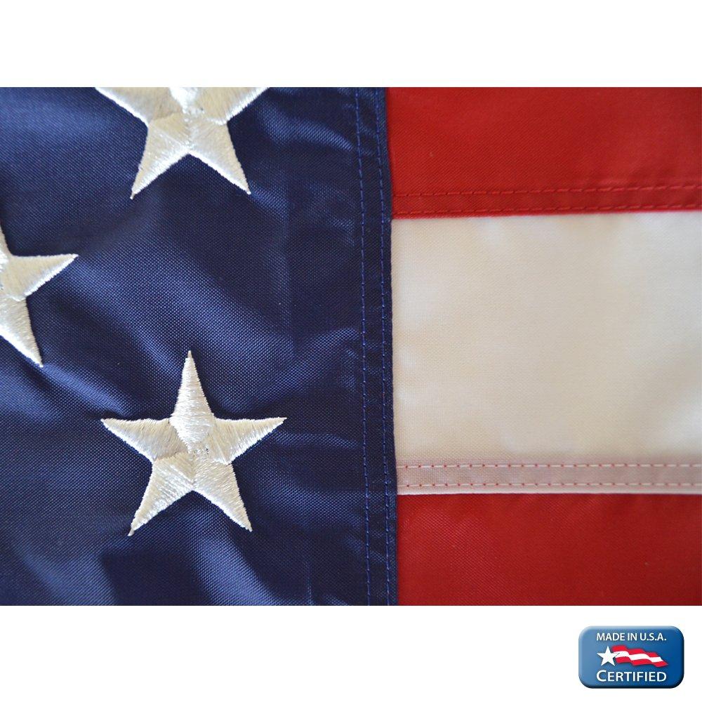 Flag 8x12 ft. Nylon SolarGuard Nyl-Glo , with Sewn Stripes, Embroidered Stars and Roped Heading.