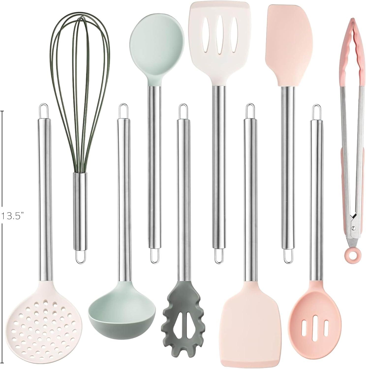 COOK WITH COLOR 10-Pc Cooking Utensils Set Kitchen Gadgets & Essentials, Mint